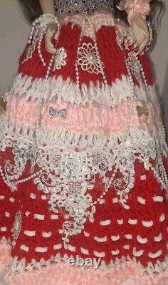 VINTAGE Beautiful 20 Porcelain Doll with Gorgeous Hand Made Crochet Dress