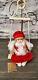 Vintage Christmas Girl Porcelain Face Doll Blonde Braids On Hanging Wooden Swing
