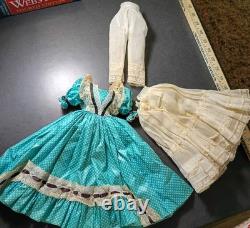 VINTAGE Circa 40s Bisque Parian Doll Signed EMMA CLEAR Blue Dress Decorated Hair