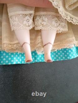 VINTAGE Circa 40s Bisque Parian Doll Signed EMMA CLEAR Blue Dress Decorated Hair