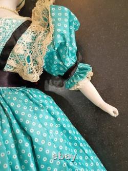 VINTAGE Circa 40s Bisque Parian Doll Signed EMMA CLEAR Blue Dress Decorated Hair