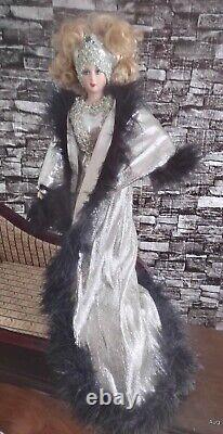 VINTAGE GAMBINA Silver Clad Showgirl Diva DOLL 18 With Stand Preowned