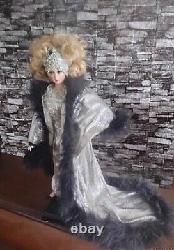 VINTAGE GAMBINA Silver Clad Showgirl Diva DOLL 18 With Stand Preowned