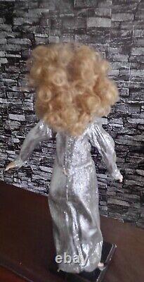 VINTAGE GAMBINA Silver Clad Showgirl Diva DOLL 18 With Stand Preowned