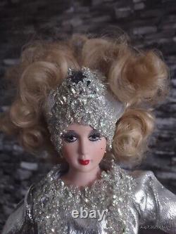 VINTAGE GAMBINA Silver Clad Showgirl Diva DOLL 18 With Stand Preowned