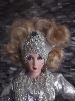 VINTAGE GAMBINA Silver Clad Showgirl Diva DOLL 18 With Stand Preowned