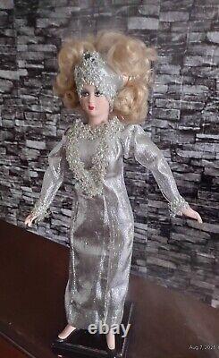 VINTAGE GAMBINA Silver Clad Showgirl Diva DOLL 18 With Stand Preowned