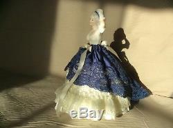 VINTAGE GERMAN PORCELAIN HALF DOLL with ORIGINAL WOOD BASE, Removable Skirts