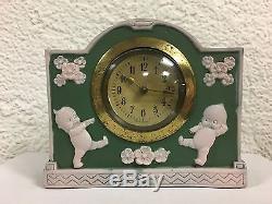 VINTAGE PORCELAIN KEWPIE Green Jasperware Clock Rose O'NEILL F 1912