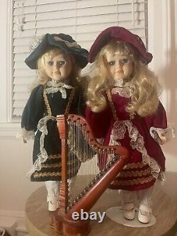 VINTAGE Porcelain Doll Set Of Two Harp Included