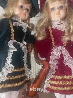 VINTAGE Porcelain Doll Set Of Two Harp Included