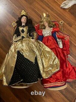 VTG 1988 Franklin Mint Queen of Hearts and Queen of Diamonds Porcelain Doll