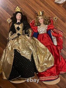 VTG 1988 Franklin Mint Queen of Hearts and Queen of Diamonds Porcelain Doll