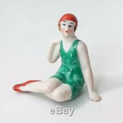 VTG Bathing Beauty Lady Figurine Half Doll Rel Bisque Porcelain Art Deco Germany