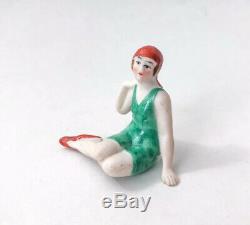 VTG Bathing Beauty Lady Figurine Half Doll Rel Bisque Porcelain Art Deco Germany