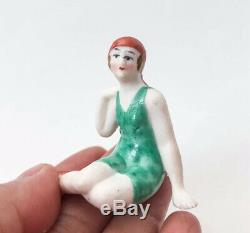 VTG Bathing Beauty Lady Figurine Half Doll Rel Bisque Porcelain Art Deco Germany