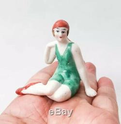 VTG Bathing Beauty Lady Figurine Half Doll Rel Bisque Porcelain Art Deco Germany