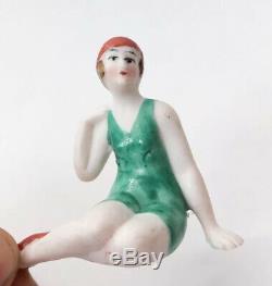 VTG Bathing Beauty Lady Figurine Half Doll Rel Bisque Porcelain Art Deco Germany