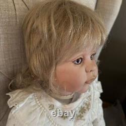 VTG Fayzah Spanos 26 Porcelain Doll 1990 Signed Blonde Hair Pink Purple Eyes