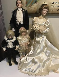 VTG Franklin Mint Heirloom Gibson Girl Bride & Groom Dolls 22 WITH CHILDREN