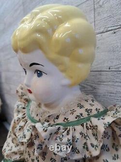 VTG German Low Brow China Head 22 inches Tall Doll Porcelain Legs Arms Blonde