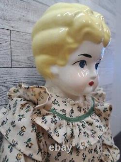 VTG German Low Brow China Head 22 inches Tall Doll Porcelain Legs Arms Blonde