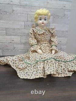 VTG German Low Brow China Head 22 inches Tall Doll Porcelain Legs Arms Blonde