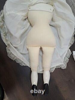 VTG German Low Brow China Head 22 inches Tall Doll Porcelain Legs Arms Blonde