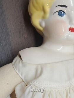 VTG German Low Brow China Head 22 inches Tall Doll Porcelain Legs Arms Blonde