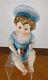 Vtg Hand Painted Piano Baby Figure Boy Bisque Porcelain Hat Ball Doll Baby Blue