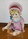 Vtg Hand Painted Piano Baby Figure Girl Bisque Porcelain Hat Sock Doll Baby Pink
