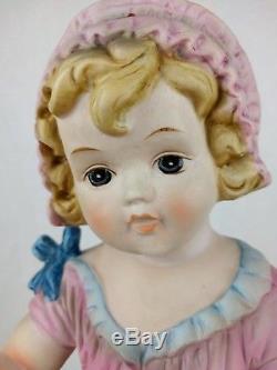 VTG Hand Painted Piano Baby Figure Girl Bisque Porcelain Hat Sock Doll Baby Pink