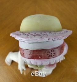 VTG Hand Painted Piano Baby Figure Girl Bisque Porcelain Hat Sock Doll Baby Pink