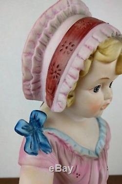 VTG Hand Painted Piano Baby Figure Girl Bisque Porcelain Hat Sock Doll Baby Pink