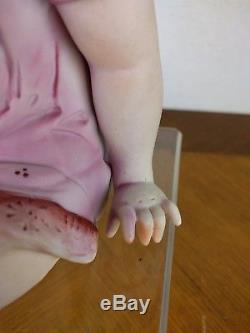 VTG Hand Painted Piano Baby Figure Girl Bisque Porcelain Hat Sock Doll Baby Pink