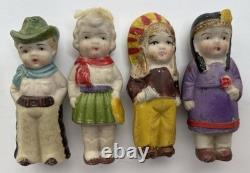 VTG Japanese Bisque Penny Dolls Of All Nations 8pc Set In Original Box 1930s