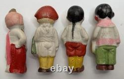 VTG Japanese Bisque Penny Dolls Of All Nations 8pc Set In Original Box 1930s