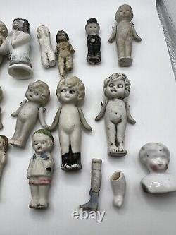 VTG Lot 16 Frozen Charlotte Porcelain Dolls with a Few Extra Pieces- German Japan