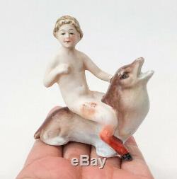 VTG PAN Figurine Doll Boy Bisque Aquarium Porcelain God Myth Antique Germany