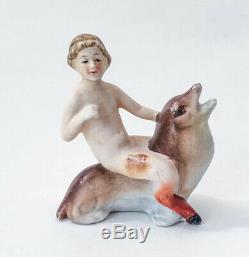 VTG PAN Figurine Doll Boy Bisque Aquarium Porcelain God Myth Antique Germany