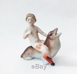 VTG PAN Figurine Doll Boy Bisque Aquarium Porcelain God Myth Antique Germany