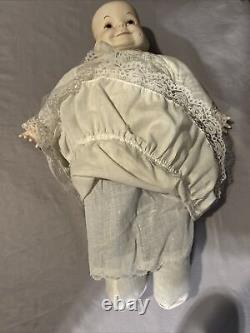 VTG Porcelain revolving head doll 20 soft body 3 faces sleeping smiling crying