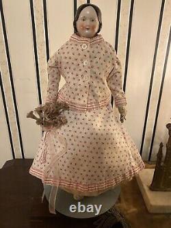 Very Early Pink Tint Covered Wagon China Head Doll Antique Fashion Clothing 15