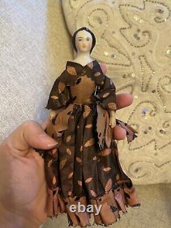 Very Rare 7.25 Early Ca 1860-70 China Doll With Unusual Hairstyle Orignal Dress