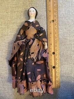 Very Rare 7.25 Early Ca 1860-70 China Doll With Unusual Hairstyle Orignal Dress