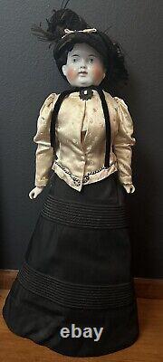 Victorian Doll Large 22 Porcelain Head Hand Made 19thC Clothes Hat withStand