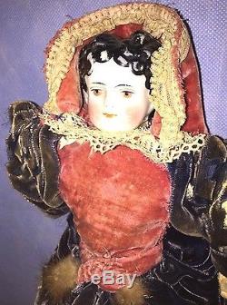 Victorian Doll with Porcelain head Brown Eyes 14 rare vintage