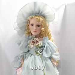 Victorian style big hat Vintage 15'' Blonde Hair Big Eyes Porcelain Doll Flaws