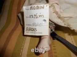 Vintage 12.5 Inch Wax Over Porcelain Robin by Doll Artist Ardis of Star Croft