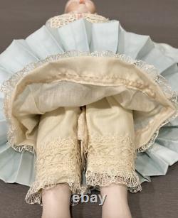 Vintage 13 Porcelain Doll Brown Glass Eyes Lace Silk Dress Maker Unknown